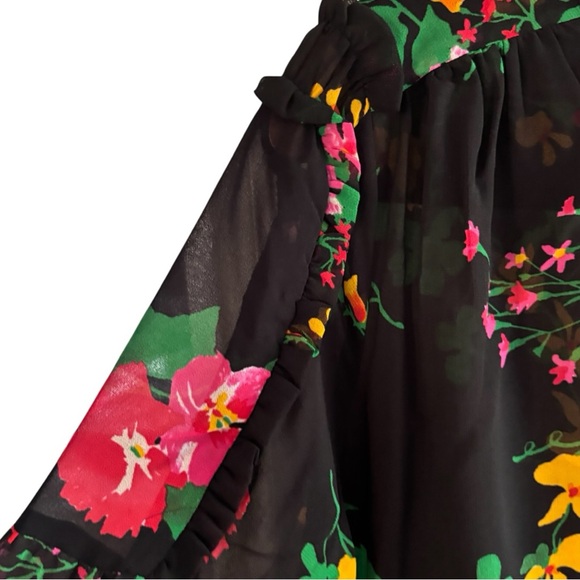 CABI #5706 Thespian Blouse Midnight Flowers Long Sleeves S Semi Sheer - Picture 4 of 9